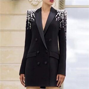 Double-Breasted Black Blazer Dress